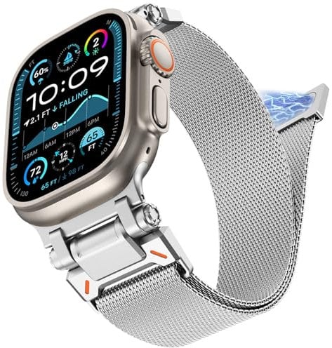 CHANCHY Milanese armband für Apple Watch Armband 49mm 46mm 45mm 44mm 42mm(series 3 2 1),Metall magnetisch Armband Geeignet für Apple Watch Ultra 2/Ultra Serie 10 9 8 7 6 5 4 3 2 1, Silber