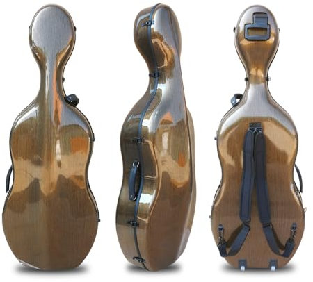 YoungMonic Advance Cellophanhülle für 4/4, volle Größe, Karbonfaser, mit Rädern, starke leichte Cellophantasche, silberfarben und braun