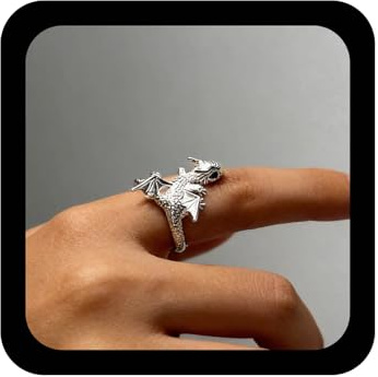 Xduargs Boho Fliegender Drache Fingerring Silber Antiker Drache Offener Knöchelring Vintage Drachen Wrap Offener Ring Punk Draches Verstellbarer Stapelring Schmuck Für Frauen