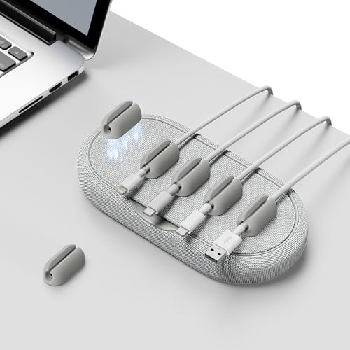smofish Cable Manager, Magnetic Cable Holder, Multi-Purpose Cable Holder for Desks, Bedside Table, Cable Holder Organiser, 6 Cable Clips for Lightning Cable, USB-C Cable, Micro Cable, Grey