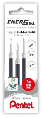 Pentel EnerGel 0.7mm Refill Wallet of 3 - Red