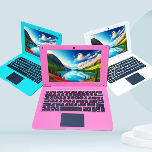 Bigmachine Mini computer portatile da 10 pollici Android 12 Quad Core 64 GB WiFi Webcam Bluetooth con caricatore e mouse 4 colori per bambini e studenti (Rosa)