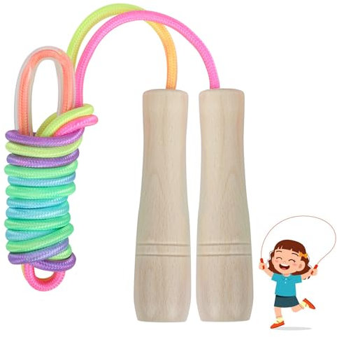 Corda per Saltare Bambini 260 cm, Corda da Saltare Regolabile con Manici in Legno, Corda per Saltare per Ragazzi e Ragazze, corda per saltare professionale, Ideale per Fitness e Attività all'Aperto