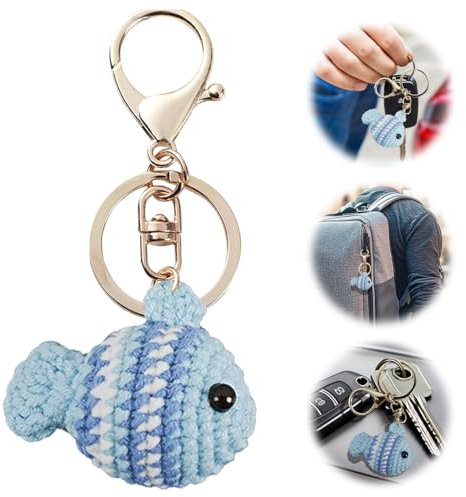 Handgefertigter Schlüsselanhänger Fisch Design - Süßer Gehäkelter Anhänger mit Schlüsselring für Taschen, Autoschlüssel & Rucksäcke - Originelles Geschenk, Strick-Dekoration für Alltag & Reisen