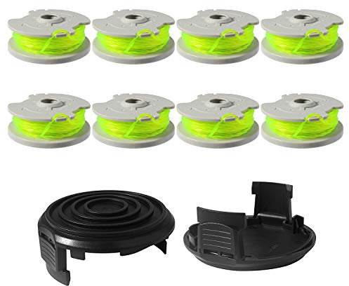 Yweller Bobine de rechange WA0014 WA0037 Longueur 6 m Épaisseur 2 mm Convient pour coupe-bordure Worx WG184E WG184 WG168E WG168 WG190 WG191 avec couvercle de bobine (8 bobines + 2 capuchons)