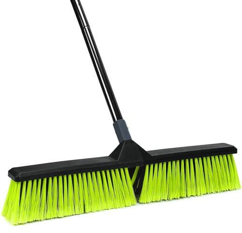 24-Inch Push Broom Outdoor with Stiff Bristle, Heavy Duty Broom Brush with 63” Long Handle for Deck Patio Driveway Garage Warehouse Shop Floor Sweeping & Scrubbing