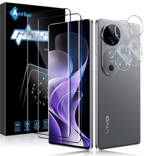 Aerku 2 Piezas 3D Cobertura total Protector de Pantalla para Vivo V40 5G con 2 Piezas Protector de Lente de Cámara, 9H Ultra Resistente Cristal Templado