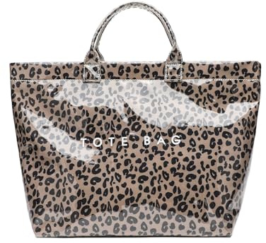 Ausing Casual Arbeits-Shopper Wasserdichte Damen-Tragetasche mit Reißverschlussfach (Leopardenmuster Braun)