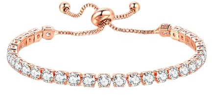 XINGSHUNFU Women's Crystal Zircons Adjustable Slide Classic Tennis Bracelet Birthday Jewelry Gift(Rose Gold adjustable)