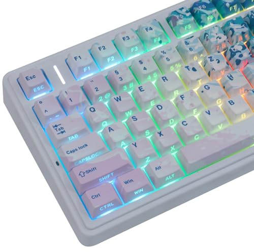PBT Keycaps 133 Keys Pink Beach Keycaps, Double Shot Shine Through Side Printed Keycap, Cherry Profile Dye Sub Keycap for Cherry MX Switch ISO QWERTZ Layout Mechanical Keyboards