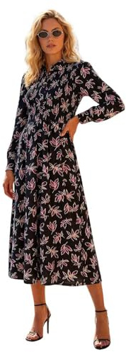 Roman Originals Shirt Dress for Women UK- Ladies Long Sleeve Belted Collared Midi Maxi Winter Autumn Smart Casual Button Through Evening Office A Line Swing Skater - Size 16 - Noir Pink