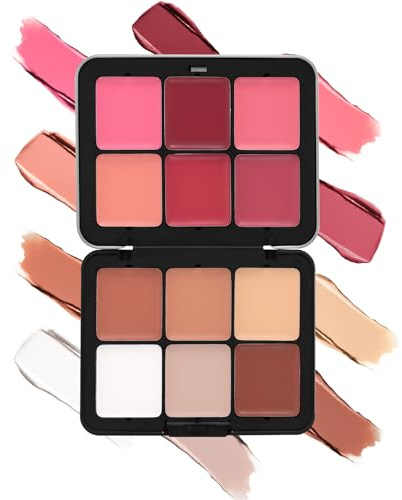 Erinde Palette Viso 3 in 1 in Crema, 12 Colori, Blush, Contour e Correttore, Alta Pigmentazione, Sfumabile, Effetto Naturale Opaco, Palette Trucco Multifunzionale, Vegan, 1 Pezzo (40 g)