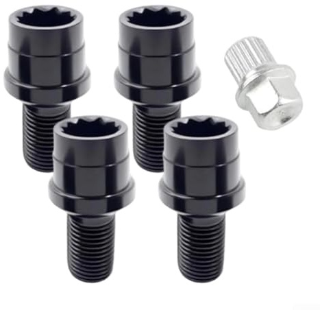 SMZhomeone 5 Stück Radmuttern, M14 x 1,5 mm, Stahl, Diebstahlschutz, Radschrauben mit Schlüssel, kompatibel mit A4/A6 und für Golf/Bora/Jetta/Passat, Schwarz