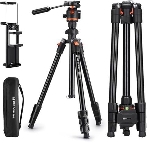 K&F CONCEPT 71/182cm Camera Tripod with Handle | with Tilt Limiter Compatible for Camera and Phone, Load Capacity 8kg Arca Swiss Ball Head for DSLR Mirrorless, O234A3+BH-36