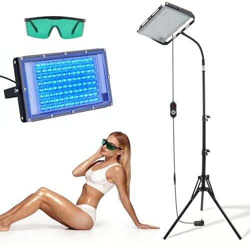 Bräunungslampe für zu Hause, 45 W UV-Lampe, tragbar, geeignet für Gesicht und Körper, UV-Lampe zum Bräunen mit verstellbarem Ständer und Sonnenbrillen und UV-Lampen