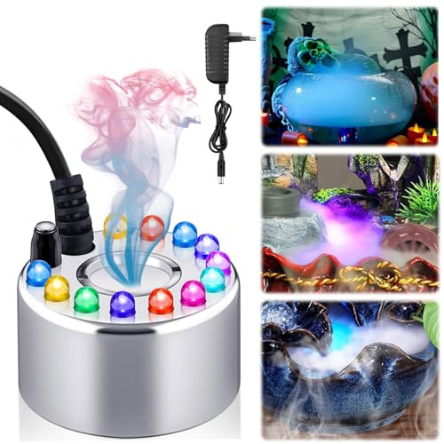 Fancysky Macchina del Fumo, Fog Machine con LED, Macchina per Fumo per Fontana 350ML / H, Nebulizzatore (con Spina UE), Macchina del Fumo Halloween (Argento)