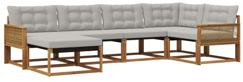 vidaXL Outdoor-Sofagarnitur mit Kissen 6 pcs Natürlich und Hellgrau, Garten-Sofa-Set, modernes Outdoor-Lounge, strapazierfähige Möbel, witterungsbeständiger Sitzplatz zum Entspannen