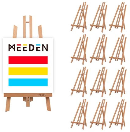 MEEDEN 12 Stück Tischstaffelei Holz, 50 CM Display Staffeleien, Kinder Staffelei Tisch, Bild Ständer Massives Buchenholz, Klappbar und Platzsparend, Hält Leinwände bis zu 45 CM