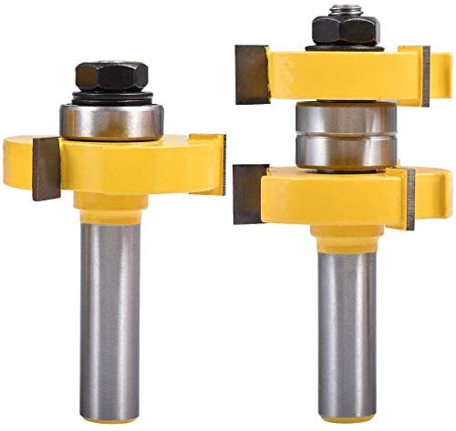 KATUR Nut- und Federfräser-Set, 1/2-Zoll-Schaftfräser, Holzfräser, neue Holzbearbeitungswerkzeuge, 3 Zähne T-Form (1/2 Schaft, 1/2 Zahnbreite, 1/2Zahntiefe)
