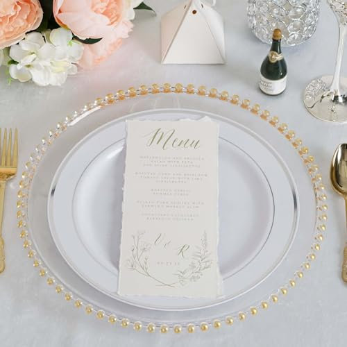 Tableclothsfactory 6 Pack 12 Gold Clear Acrylic Round Charger Plates With Beaded Rim Dinner Charger Plates