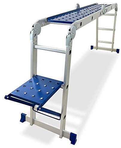 KELI - Echelle articulée 3,5m Multifonctions,Multi-Position,Plateforme,Fabriqué en Alu, Qualité Professionnelle, Marche d'accès Confort, Certifiée à 150kg, EN131 CE