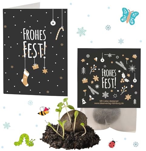 4x Frohes Fest Winter Samenbomben Weihnachten inkl. Grußkärtchen | Kleines Dankeschön Geschenk Nikolaus Adventskalender Füllung | Handarbeit Made in Germany | Kaltkeimer Blumensamen Gastgeschenk