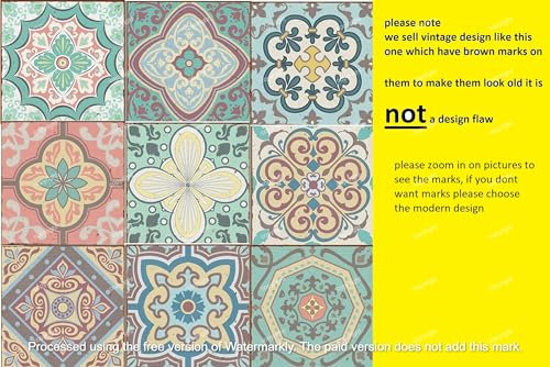 Self Adhesive Wall Tiles Stickers - 18 PCS Moroccan Mosaic Style Tile Sticker Kitchen Wall Art Traditional Vintage Design transfers- Bathroom backsplash Kitchen splashback Peel and Stick on (4 inch)