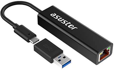 Asustor Ethernet Adapter, USB-C 3.2 Gen1 mit USB-A Adapter auf RJ45 2.5 Gigabit Ethernet, 2500/1000/100Mbps LAN Netzwerkadapter für MacBook, Chromebook, Windows, Mac OS NAS - AS-U2.5G2