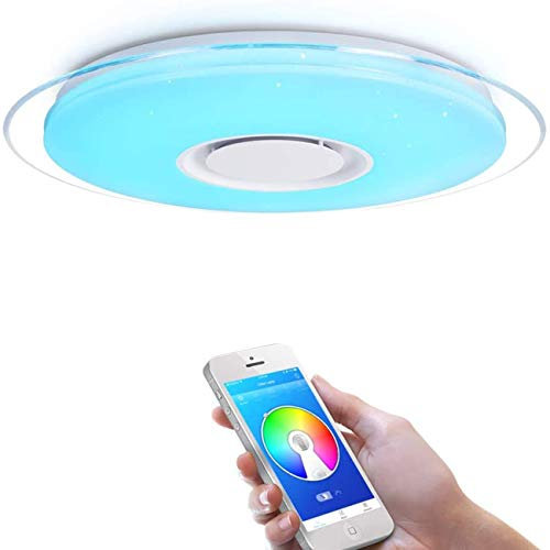 220V Plafonniers LED dimmable, Panneau de LED, Lampe de Plafond, APP + Télécommande Blanc Chaud/Froid/RGB, avec haut-parleur Bluetooth pour le salon 36/52W