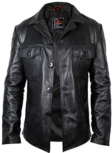 MDM Giacca in vera pelle di agnello da uomo (L), Nero , L