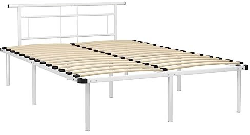 vidaXL Bettgestell Bett Metallbett Schlafzimmerbett Doppelbett Bettrahmen Ehebett Lattenrost Schlafzimmermöbel Weiß Metall 160x200cm
