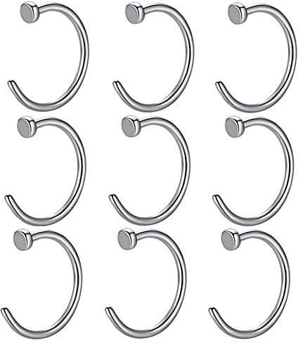 Popuhoops Faux anneau de nez ouvert en acier chirurgical 316L - Faux piercing pour cartilage, lèvre, septum