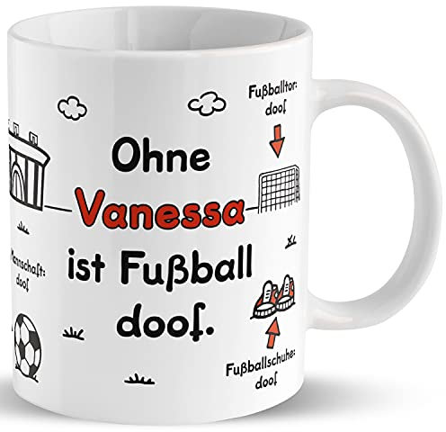 SHEEPWORLD Fußball-Tasse »Ohne ... ist Fußball doof.« Tasse mit Wunschname, Deutschland, personalisiert (weiß) | Porzellan, 32,5 cl | Geschenk Fußball, WM, EM, Bundesliga | L1444
