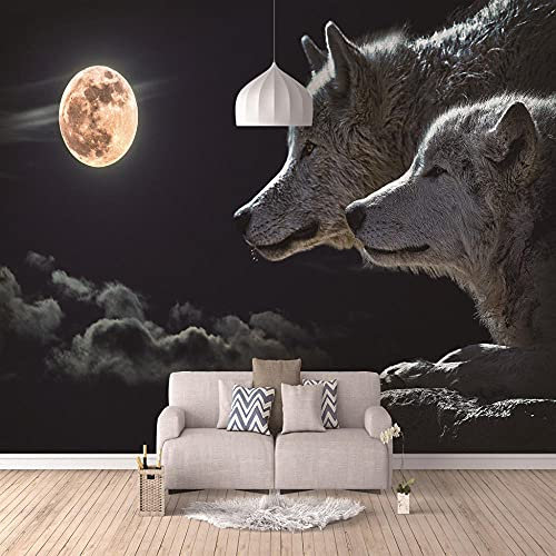 3D Tapete Mondgrauer Wolf 150x100cm 3D Fototapeten Wandbild Motivtapeten Vlies-Tapeten Wandtapete Tapete Wohnzimmer Schlafzimmer Wandbild