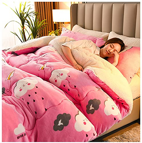 YRRA Fluffy Blanket Thick Winter Quilt Kaschmir Steppdecken Thick Sheepskin Cashmere Soft Warmes Vierjahreszeiten Oberbett,Rosa,200x230cm(4kg)