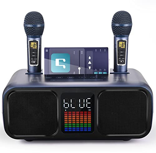 GJCrafts Mini Microfono karaoke Wireless Microfono Senza Fili Bluetooth per smartphon con 2 Microfoni per Karaoke,per Festa,Spettacolo, Bar, Riunione, DJ(Nero)