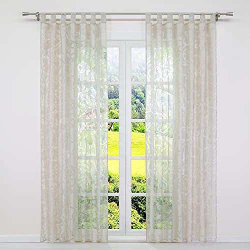 SCHOAL Transparente Gardine Schal mit Schlaufen Modern Vorhang Ausbrenner Ranken Muster 1 Stück BxH 140x225cm Sand