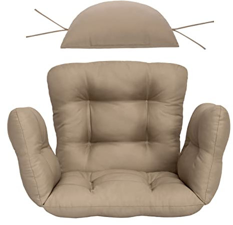 Salla Kissen für Hängesessel, mit Rückenlehne und Armlehne, Sitzkissen für Hängekorb, Bequem & Weich, Waschbares Gartenkissen, Outdoor Kissen für Hängestuhl, mit Kopfkissen, Beige