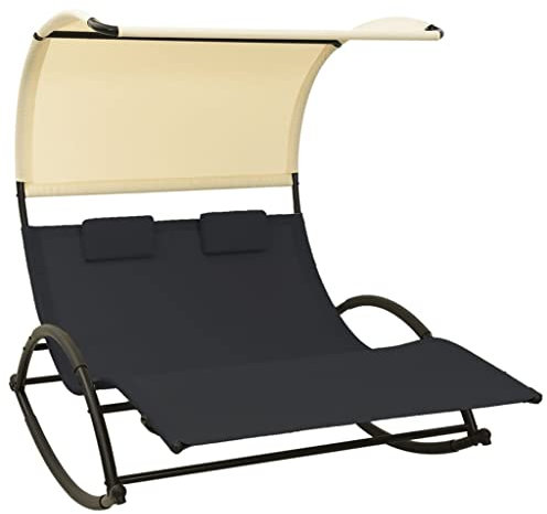Rillbus Doppel-Gartenliege mit Sonnendach, Campingliege Strandstuhl, Liegestuhl für Garten Urlaub Outdoor, 139x180x170cm