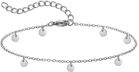 AFSTALR Fußkette Damen Fusskette Edelstahl Silber Fußkettchen Für Damen Edelstahl Verstellbare Fußschmuck Coin Fußkette Für Damen 丨Silber