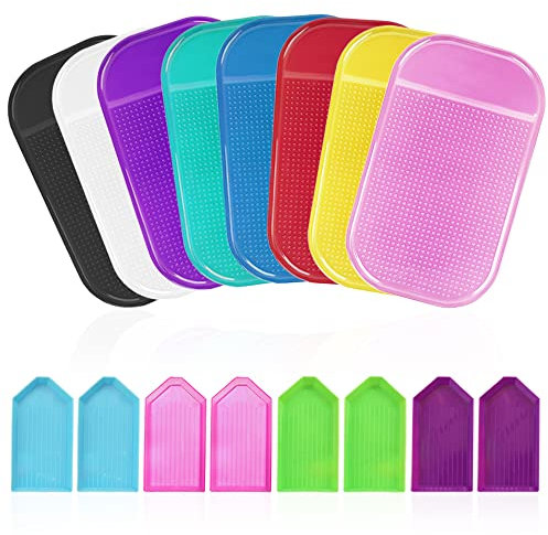 SENHAI 8 Pieces Anti-Slip Tools Sticky Mat for Diamond Art Paintings, with 8 diamond tray, Non-Slip Universal Gel Pad for fixing trays 5D Diamond Art Paintings Accessories for Kids or Adults