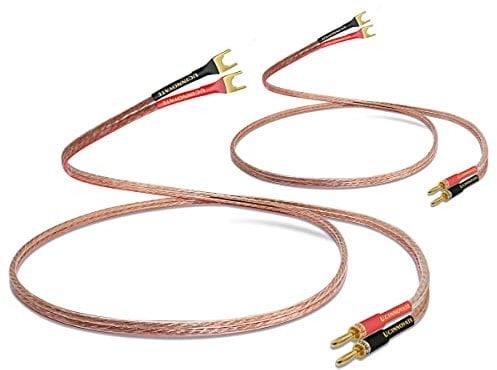 VVFLED 2 Pack 2m HiFi Speaker Wire Cable With Gold-Plated U Fork Spade Plug to Banana Plugs, Jumper Cable Terminal for Audio Amp