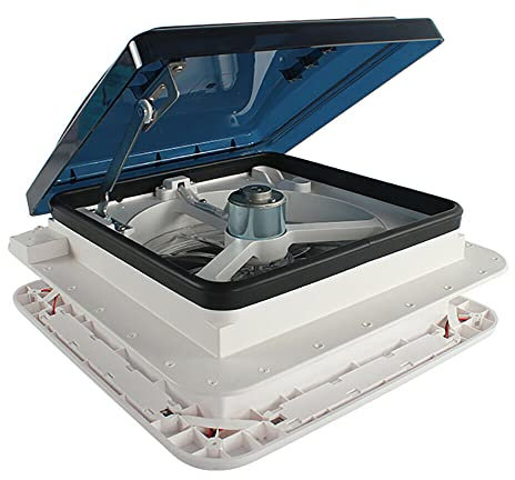 Caravan Roof Vent Fan, RV Air Vent Ventilation Fan Vent Exhaust Skylight Motorhome 28 * 28cm, Automatic Level Permanent Reversible Fan 12V LED Light for RV Motorhome