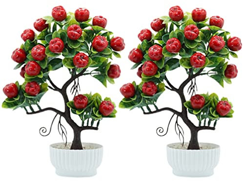 Yardwe 2st Künstlicher Obstbaum Gefälschte Obstbaumdekore Pfirsich-topfpflanzen Gefälschter Obstbaum Realistischer Apfelbaum Klein Tisch-apfelbaum Schreibtisch PVC Büro Eingetopfter Baum