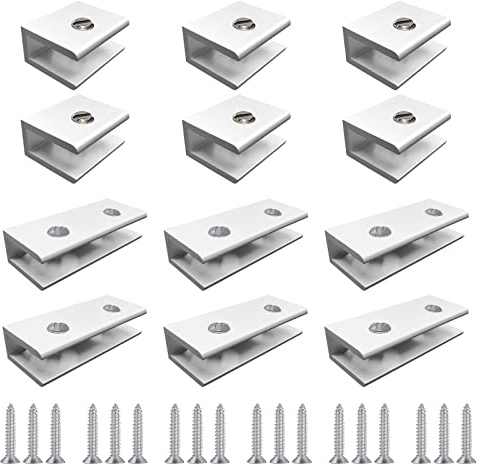 12 Stück Glasklemme, Verstellbare Glashalter, Solide Zinklegierung Glashalterung, mit Schrauben, für 5 bis 8 mm Glas, Bäder, Küchen, Büros (Zwei Versionen)