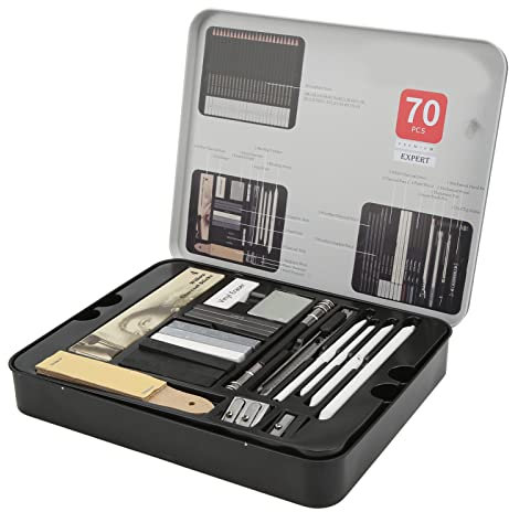 Kunst Bleistifte Set, 70 Stücke Umweltfreundliches Material Eisen Box Holz Holzkohle Komplette Werkzeuge Graphit Zeichenstifte für Skizzen für Malerei