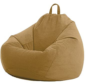 Treer Sitzsack Bezug ohne Füllung aus Cord Einfarbig Weich Lazy Sofa Sitzsack-Abdeckung Sitzsackhülle Abnehmbarer Indoor Sitzsack Bezug Reißverschluss Aufbewahrungstasche (Khaki,100x120cm)