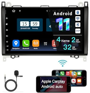 Amaseaudio Android 11 Autoradio, Drahtloses Carplay Android Auto, DSP+, 2 Din Kompatibel mit Benz W169 W245 W906, 9 Touchscreen, WiFi Bluetooth 5.0/Rückfahrkamera