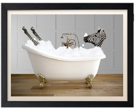 Parksmoonprints Zebra In Bath Print - Funny Bathroom Wall Art - Safari Animal Picture - Vintage Bathtub - Modern Quirky Toilet Bathroom Sign - Quirky Animal Wall Art (A4 Print Only)