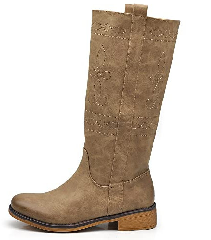 IF Fashion Scarpe Stivali da Donna Al Polpaccio Biker Motociclista Equitzione Ricamati 70-5 tortora N.39